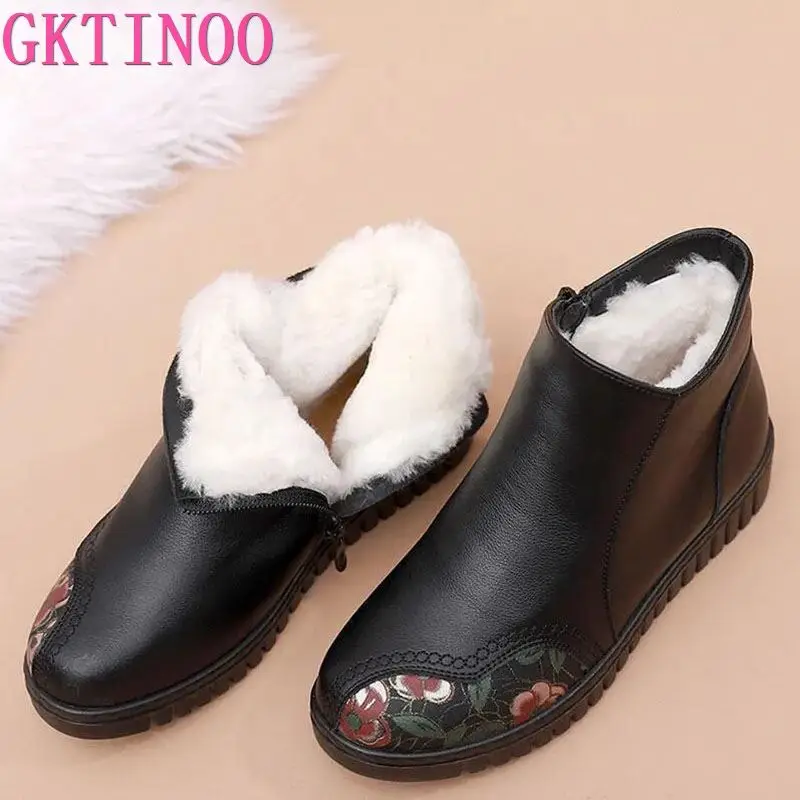 GKTINOO 2023 Women Snow Boots Winter Wedges Heels Ankle Boots Women Warm Platform Shoes Genuine Leather Thick Fur Booties