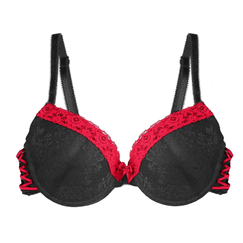 

Mierside 29525 Push Up Bras Band Decoration Black Rose Pattern Lace Sexy Size Bras of Wemon C/D/DD