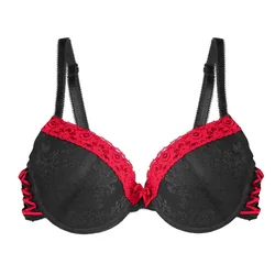 Mierside 29525 Push Up Bras Band Decoration Black Rose Pattern Lace Sexy Size Bras of Wemon C/D/DD