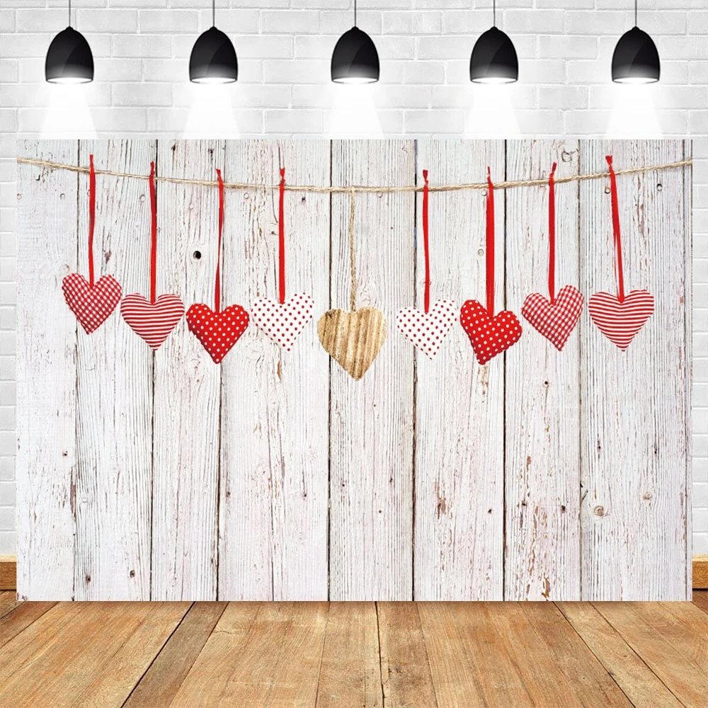 Wood Photography Backdrops Red Love Heart Valentine's Day Photo Background Mother's Wedding Bridal Shower Photophone Photozone