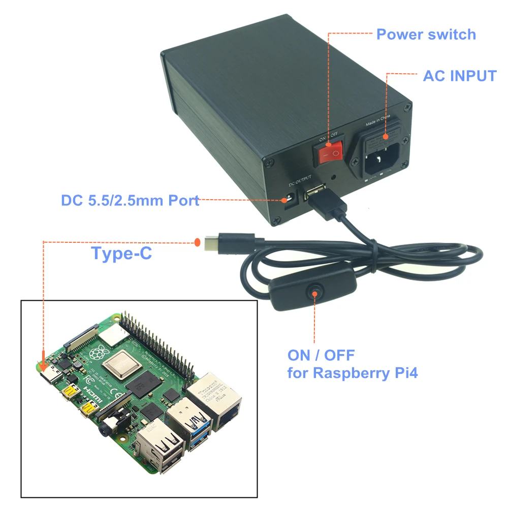 Solupeak--HiFi 25W DC Linear Power Supply 5.1V 3.5A, Audiophile Regulated Converter Adapter, Upgrade for Raspberry pi 4 Model B