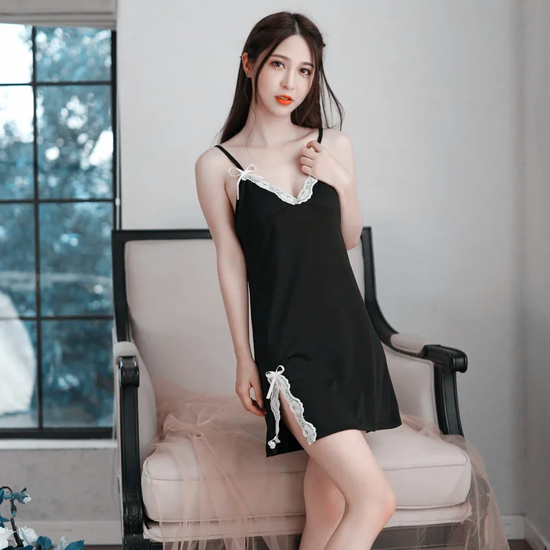 

Yhotmeng nightdress for woman sloth sleepwear Lingerie nightie sling underwear Lace lingerie short skirt suit black Tracksuit