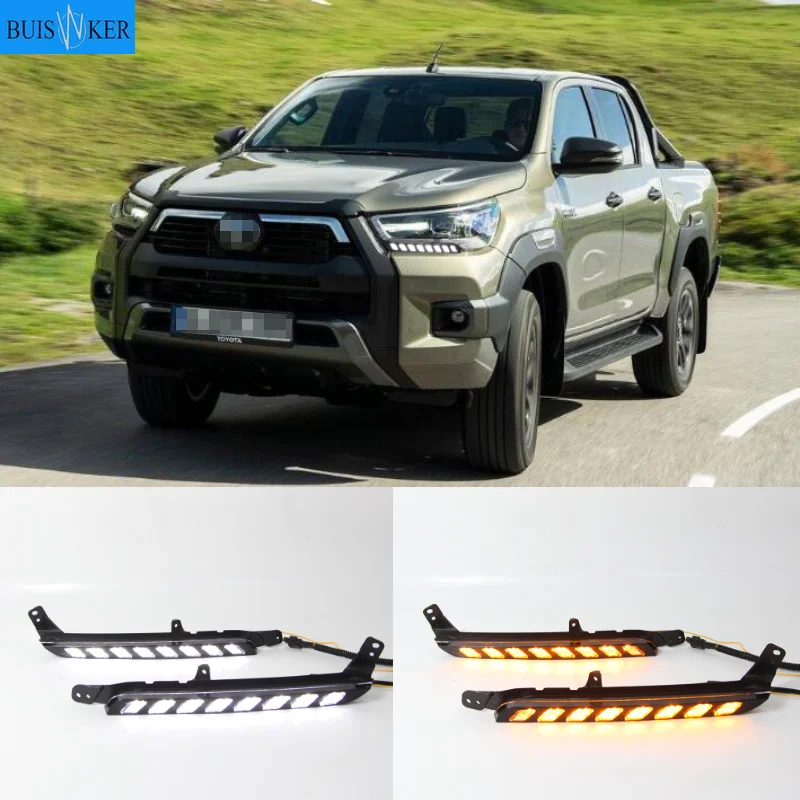 

1Pair Car LED headlight Daytime Running Light For Toyota Hilux Revo Rocco 2020 2021 Turn Yellow Signal DRL Daylight