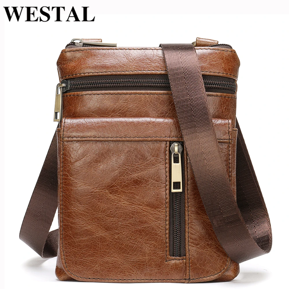 WESTAL crossbody bags for men bag genuine leather men\'s shoulder bags small phone male flap small men messenger bag leather men