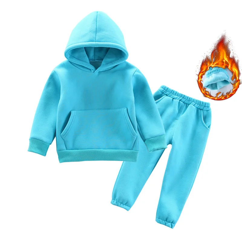 New Autumn Winter Fashion Baby Girls Clothes Children Boys Thicken Hoodies Pants 2Pcs/Set Toddler Sports Costume Kids Tracksuits