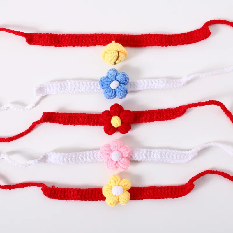 Cute Pet Cat Collar Hand Knitted Neck Scarf Collar Ties Small Dog Hand-woven Bib Tie Neckerchief Bowtie Grooming Pet Supplies