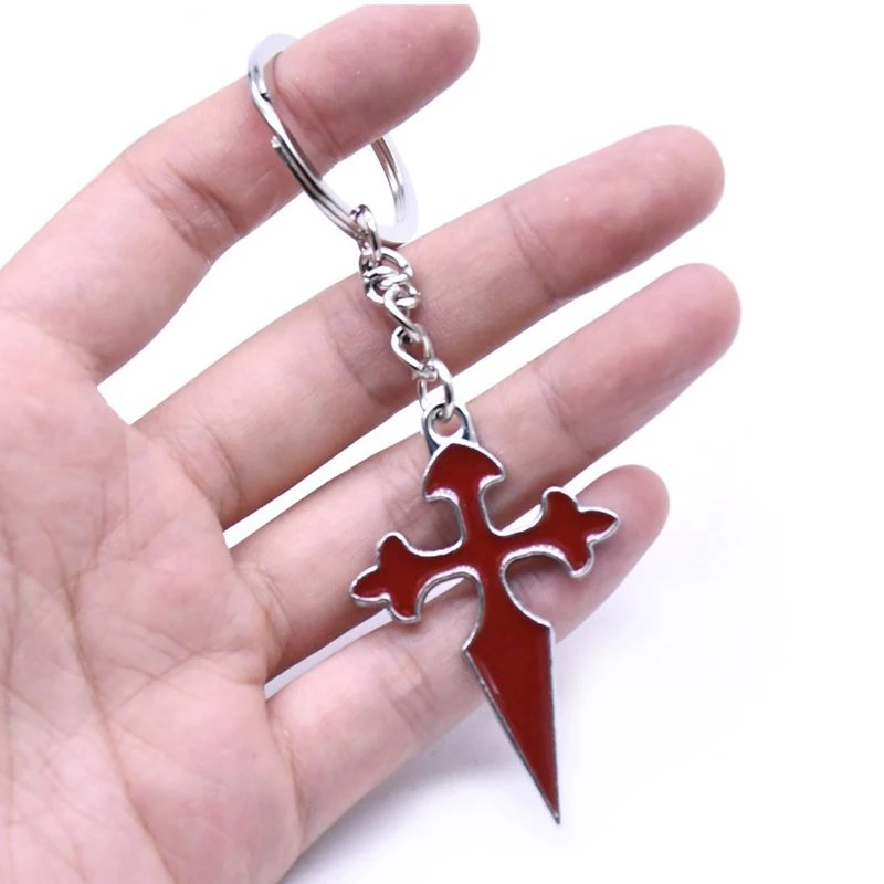 QIGO Red Enamel Long Cross Key Chain Christian Jewelry Accessories Gifts