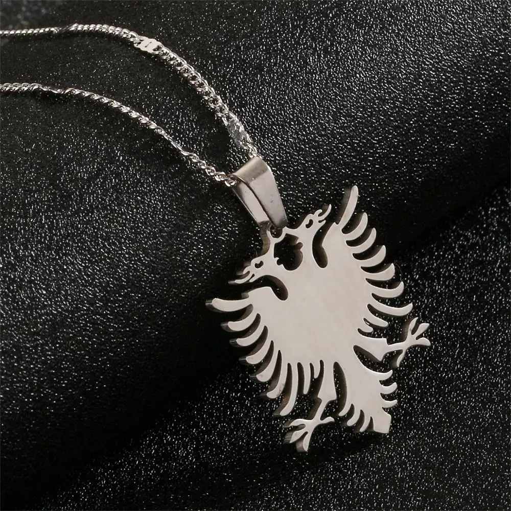 Stainless Steel Albania Eagle Pendant Necklaces Ethnic Women Men Charm Jewelry