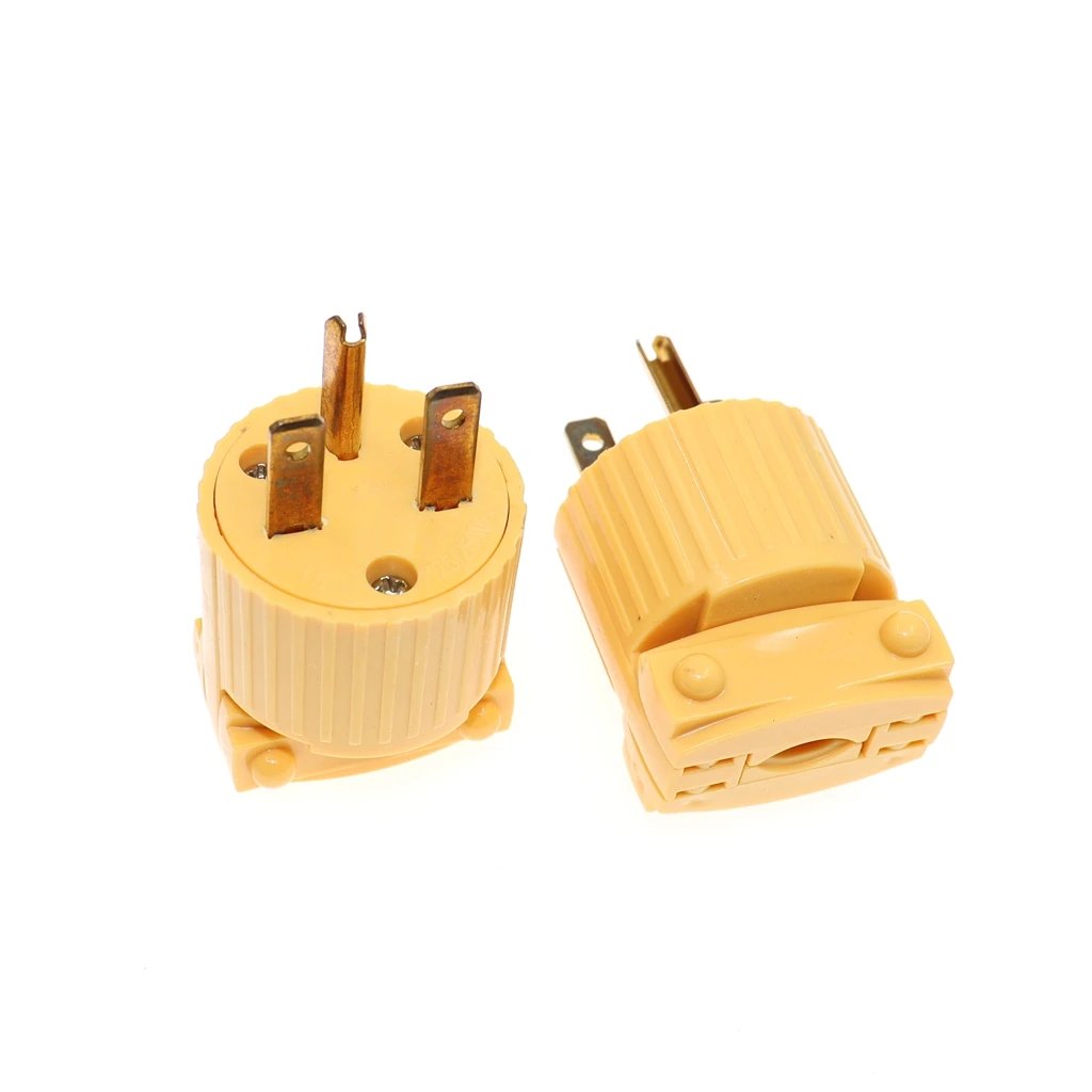 US NEMA 6-15P Industry Power Converter Plug American 3-pole Locked Plug Rewireable Copper Connector 15A 125V Yellow