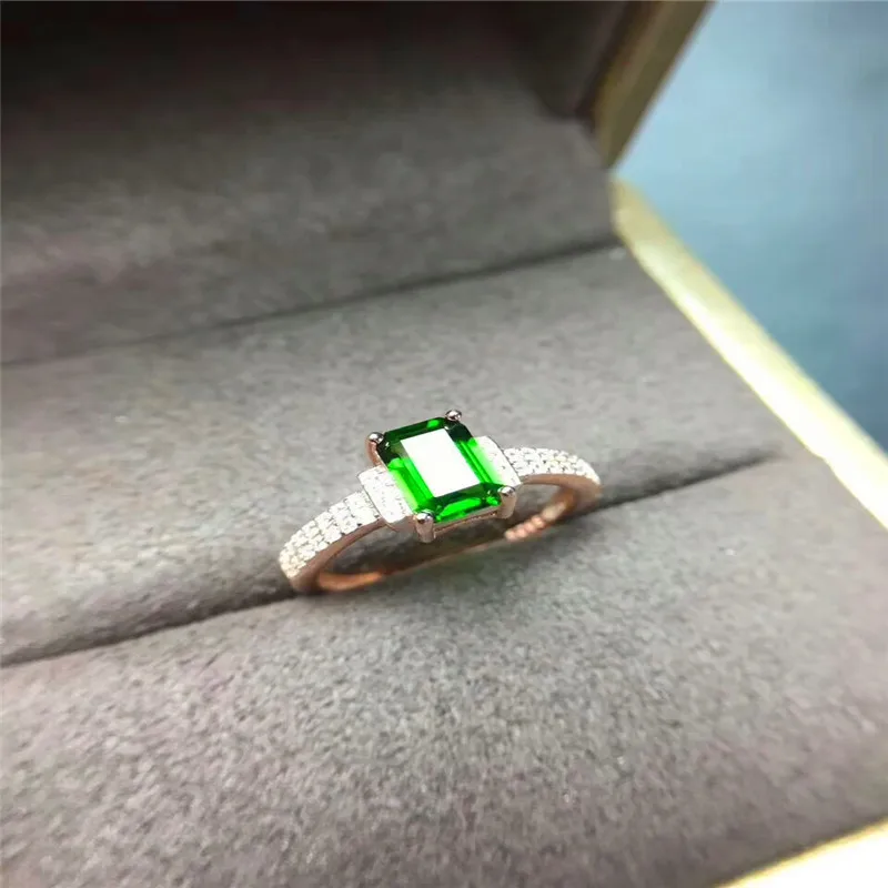 Fashion Russia silver gem ring 5*7mm natural diopside gemstone ring solid 925 silver diopside ring romantic valentine's gift