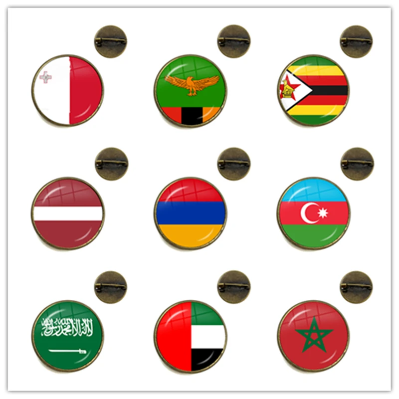 Malta Zambia Zimbabwe Łotwa Armenia Azerbejdżan Arabia Saudyjska ZEA Maroko Flaga narodowa Szklana broszka Kołnierz Szpilki Biżuteria Prezent