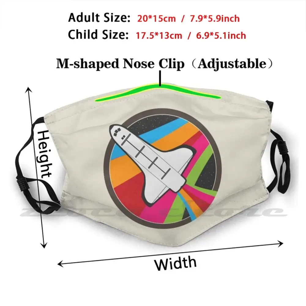 Shuttle Mask Cloth Reusable Print Filter Washable Take Off Takeoff Rocket Ship Colourful Galaxy Stars Ariborne