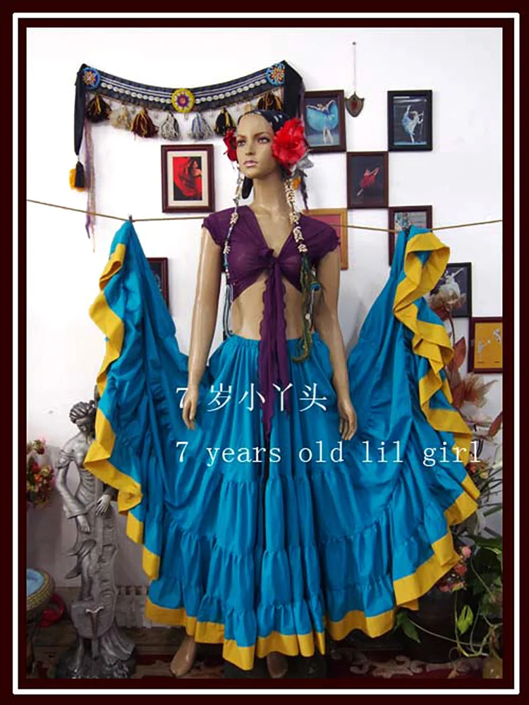 7years Old Lil Girl 2021Cotton  25 Yard 4 Tiered Satin Skirt Belly Dance GYPSY Rock Tribal Flamenco 9EX33