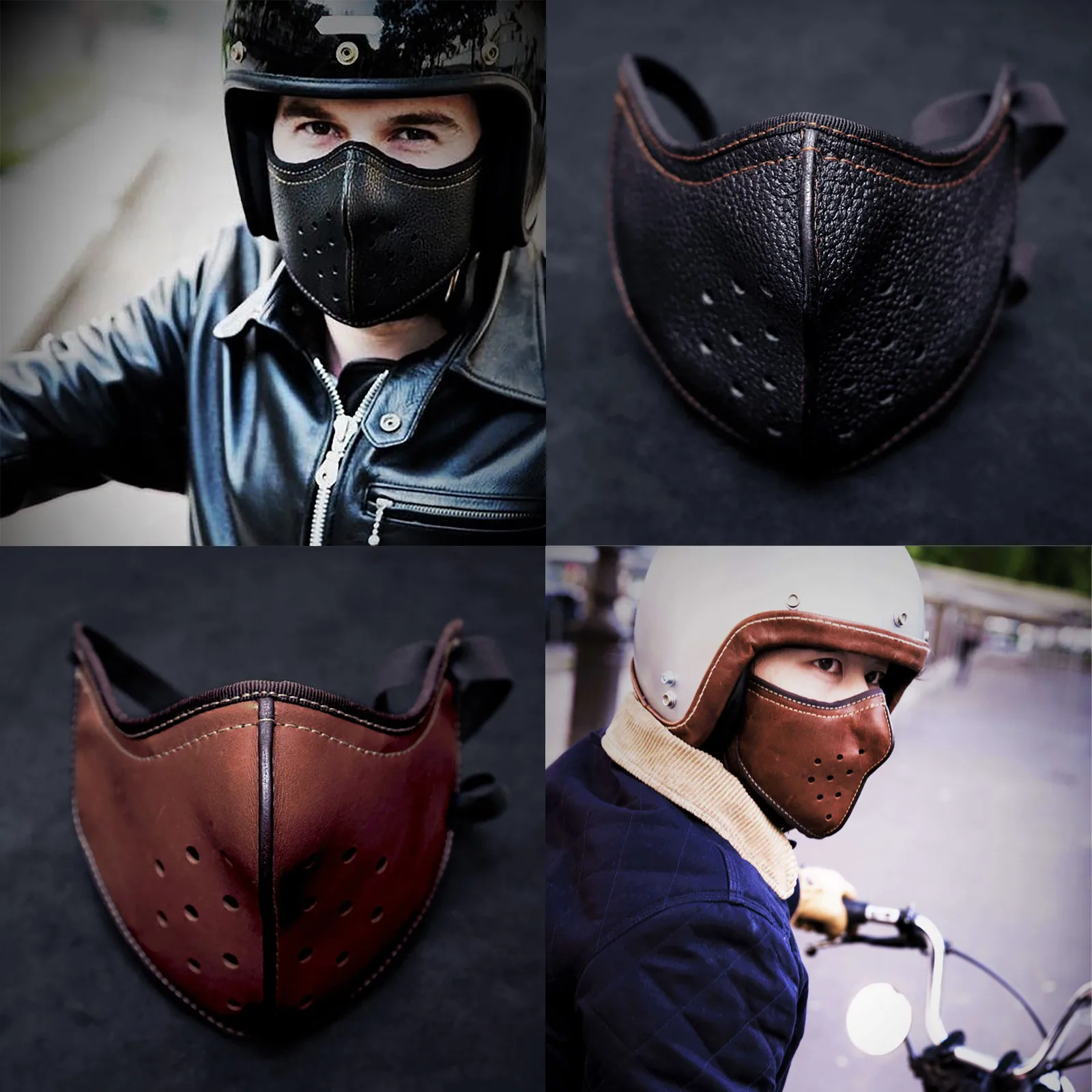 Punk Leather Mask Motorcycle Biker Half Face Mask Anti-Dust Sport Masker Face Riding маска для лица Outdoor Mask Sheild Masque