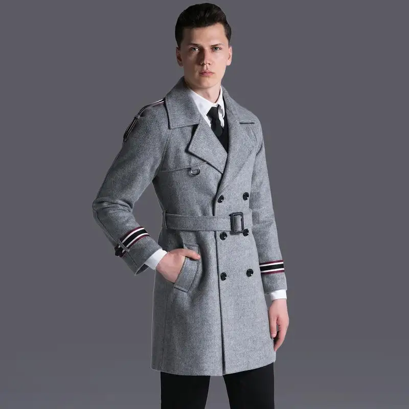 

Brand Wool Long Mens Coat British Medium Length Striped Spliced Woolen Coats Male Causal Business Man Outwear Plus Size 6xl