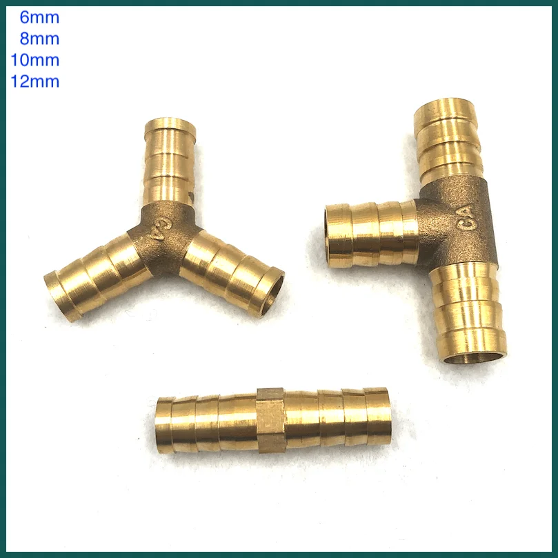 4-15Pcs/Lot Brass Splicer Pipe Fittings T Y U Type Hose Barb 6mm 8mm 10mm 12mm Copper Barbed Connector Joint Coupler Adapter