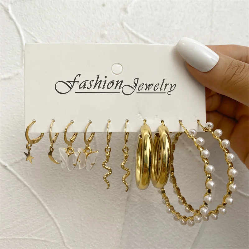 Trendy Earring Set 9 Pairs For Women Girls Y2K Resin Butterfly Heart Pearl Dangle Elegant Wedding Party Bohemian Jewelry
