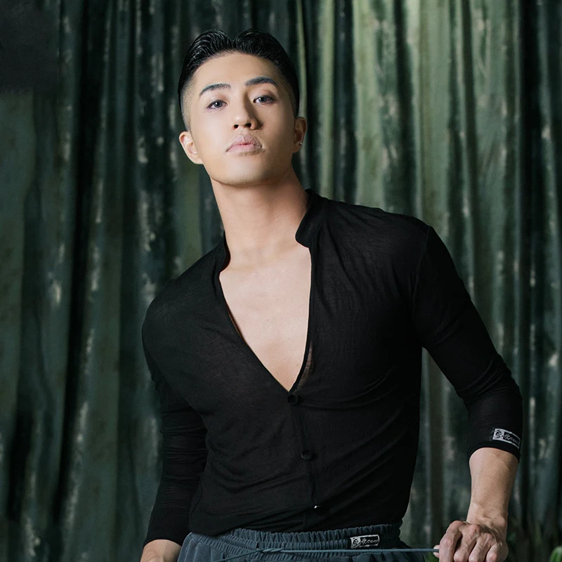 

New Latin Dance Competition Clothes For Men Adult Long Sleeved Loose Shirts Practice Clothes Rumba Latin Dance Costumes DN11054