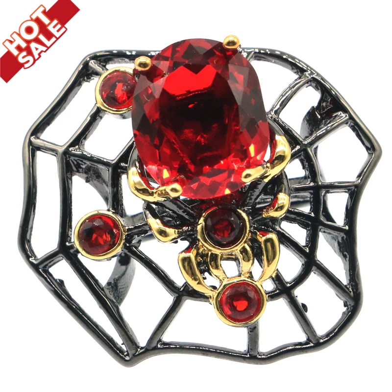 Buy 3 get 1 free 32x32mm Spider 9.7g  Orange Spessartine Garnet Hiphop Street Cool Black Metal Silver Rings