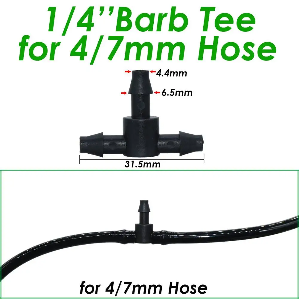 Sprcycle 50 sztuk 1/4 Cal kolczasty złącze Tee w/regulowany kroplownik z mikrootworami kroplomierzem do podlewanie ogrodu 4/7MM wąż