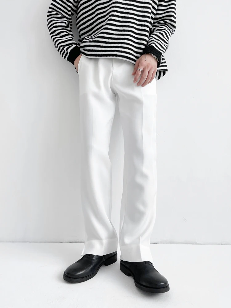 

Men's Straight Tube Leisure Long Style, Versatile Sstyle, Semi Elastic Commuting Trend, Vertical Temperament, Solid Color Pants