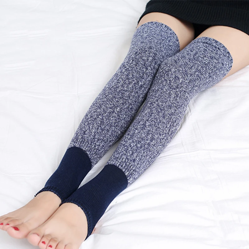 Women Over Knee High Footless Socks Knitted Stirrup Leg Warmers for Yoga Ballet Dance Training Wear Tight Slim Leg Sock