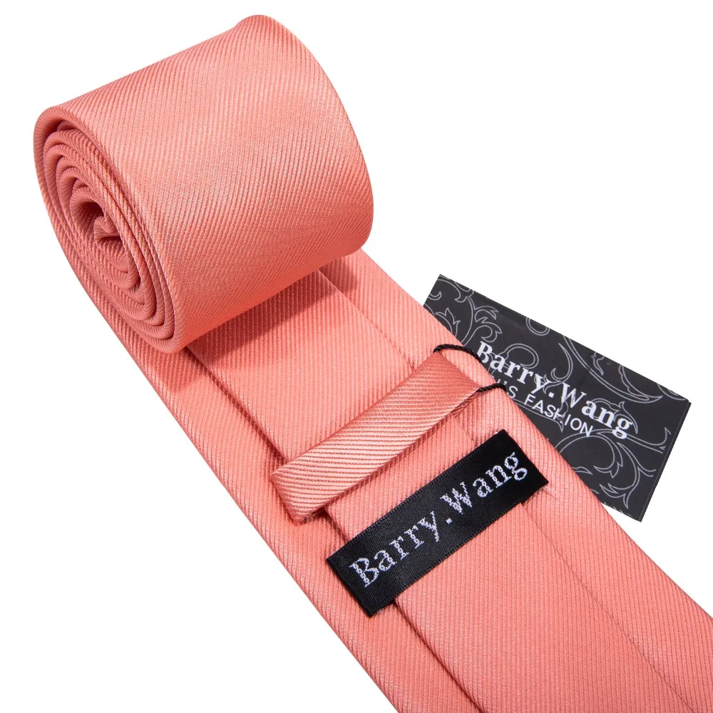 Barry.Wang 16 Styles Coral Pink Wedding Tie Peach Solid 100% Silk Ties For Men Wedding Party Business Luxury Brand Neckties Set