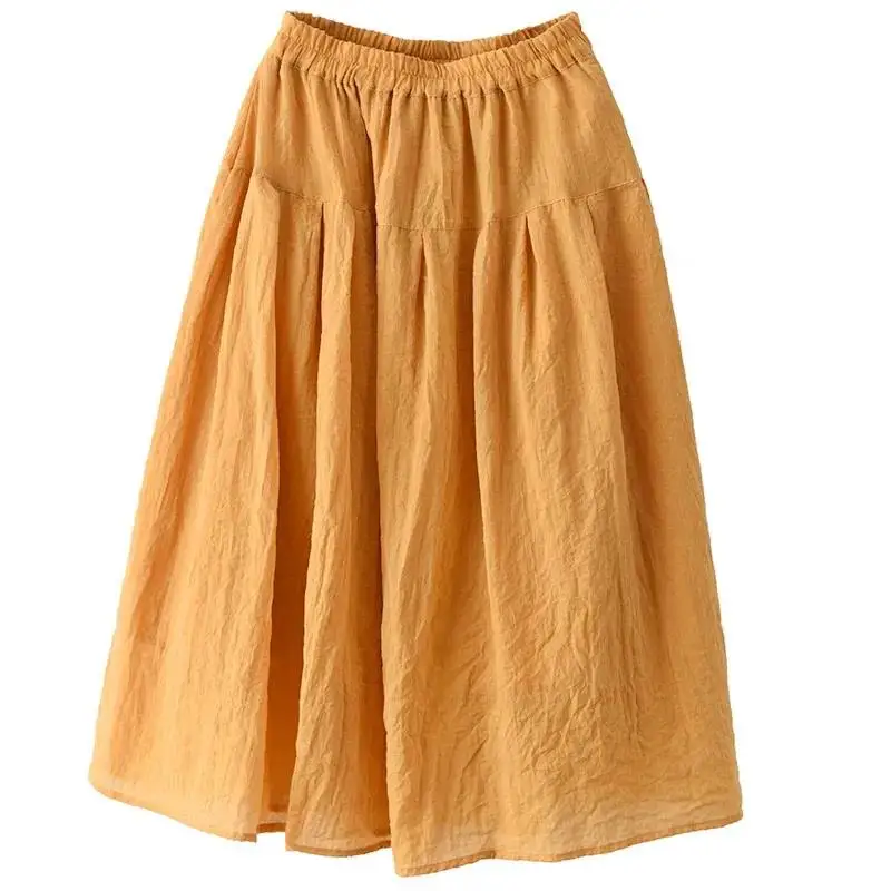 2023 Retro Double-Layer Loose Cotton Linen Skirt Ladies Fashion Big Skirt Spring Summer Solid Color Long Casual Skirts Female