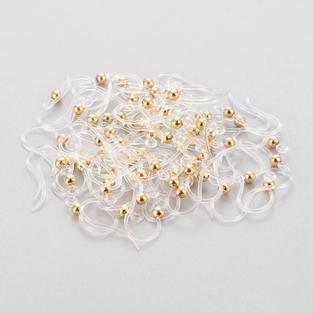 100pcs Eco-Friendly Plastic Hypoallergenic Earring Hooks for Jewelry Making Earring Supplies Accessories,With Beads,15.5x8x0.7mm