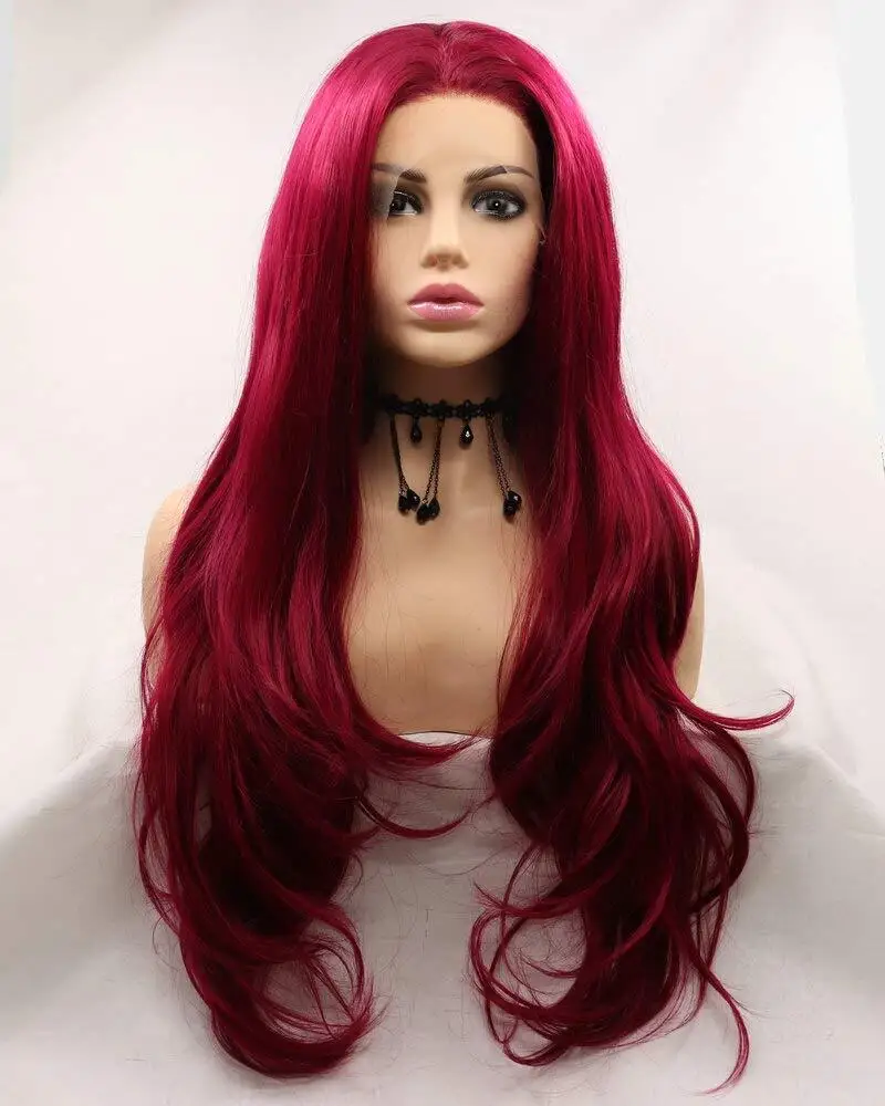 

Sylvia Dark Red Synthetic Lace Front Wigs for Women Cosplay Party Replacement Drag Queen Mermaid Red Real Natural Long Wavy