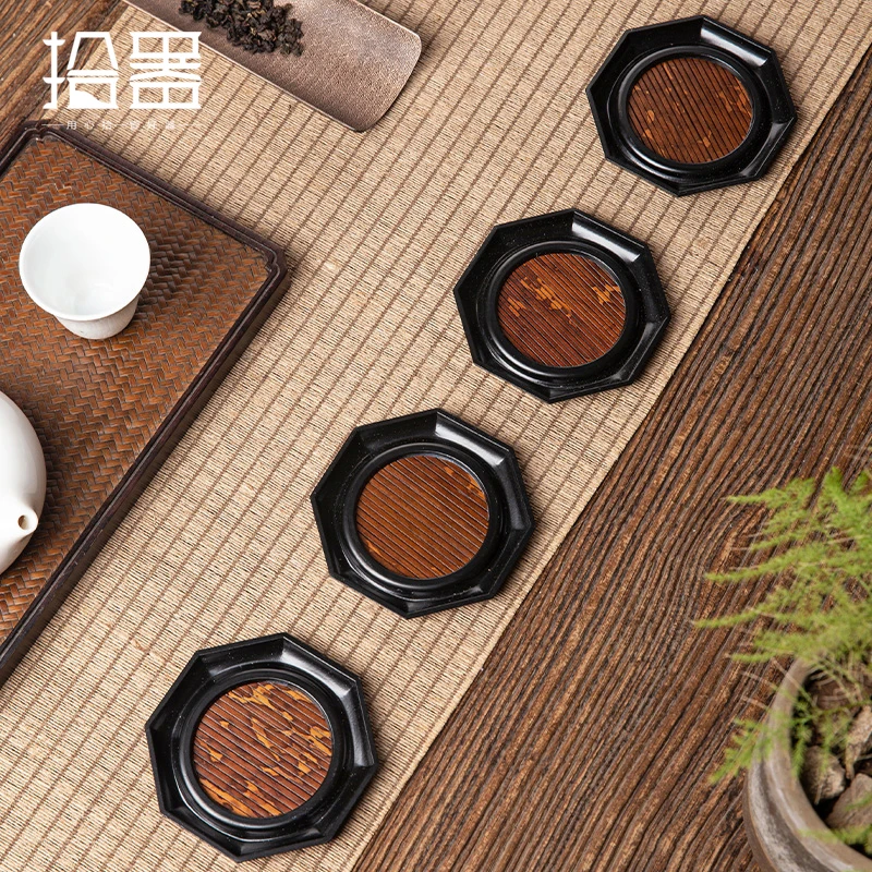 Alloy bamboo cup pad large lacquer plum imperial concubine bamboo tea cup heat insulation pad supporting bamboo tea set