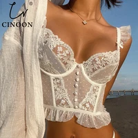CINOON-sujetador de encaje bordado francés para mujer, Bralette blanco dulce para boda, chaleco, corsé Sexy, sujetadores íntimos cómodos