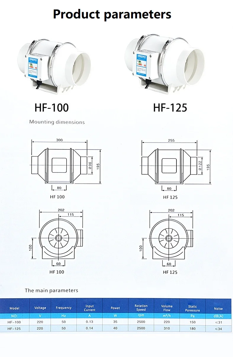 4inch 220V Exhaust Fans Home Silent Inline Pipe Duct Fan Bathroom Extractor Ventilation Kitchen Toilet Wall Air Clean Ventilator