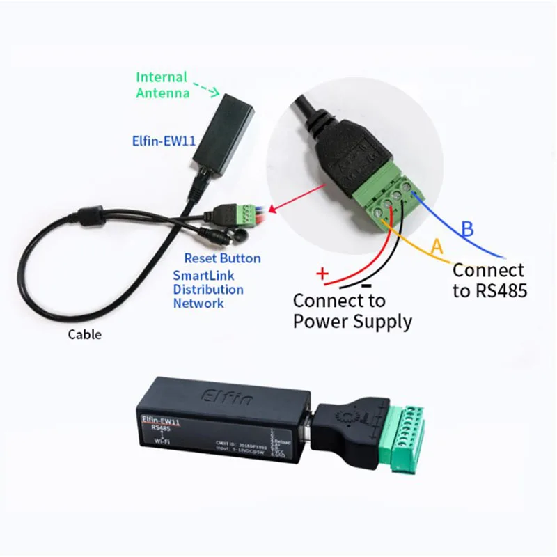 Dispositivi di Rete senza fili Modbus TPC IP Funzione di RJ45 RS485 per WIFI Serial Server e antenna Esterna