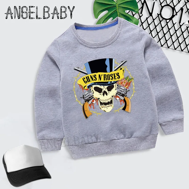 Boys Girls Sweatshirt Kids Rock Band Gun N Roses Print Cartoon Hoodies Children Autumn Tops Baby Cotton Clothes,KYT5196