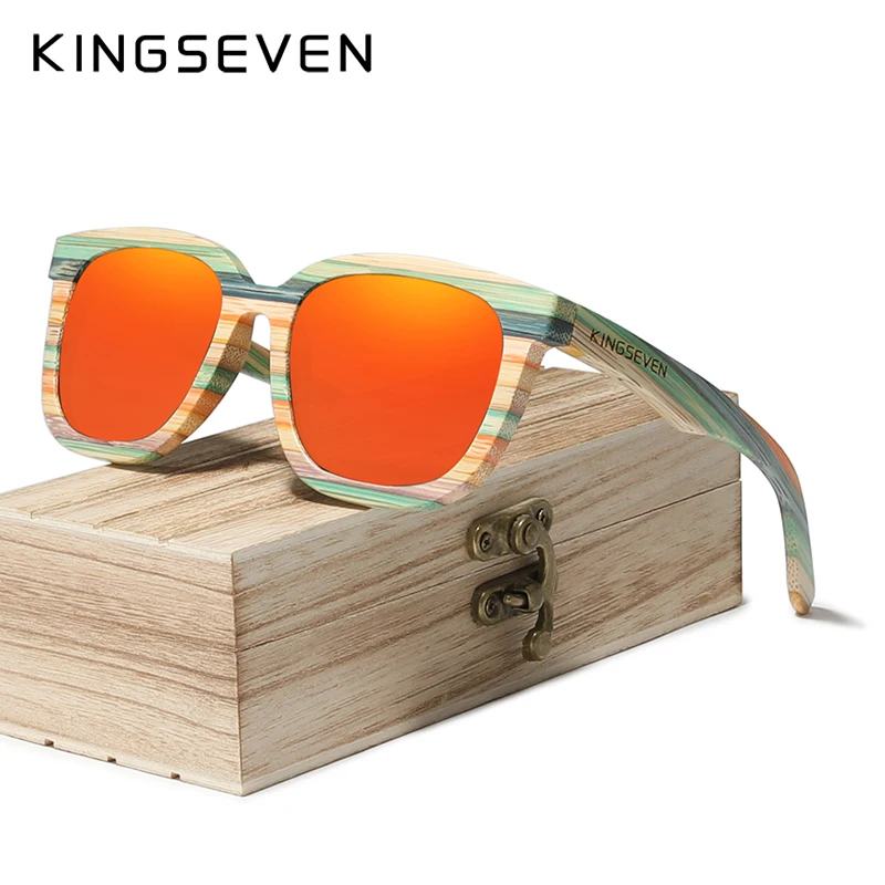 

KINGSEVEN 2023 Retro Natural Bamboo Sunglasses Men Women Polarized Mirror UV400 Eye Glasses Full Frame Wood Shades Colorful