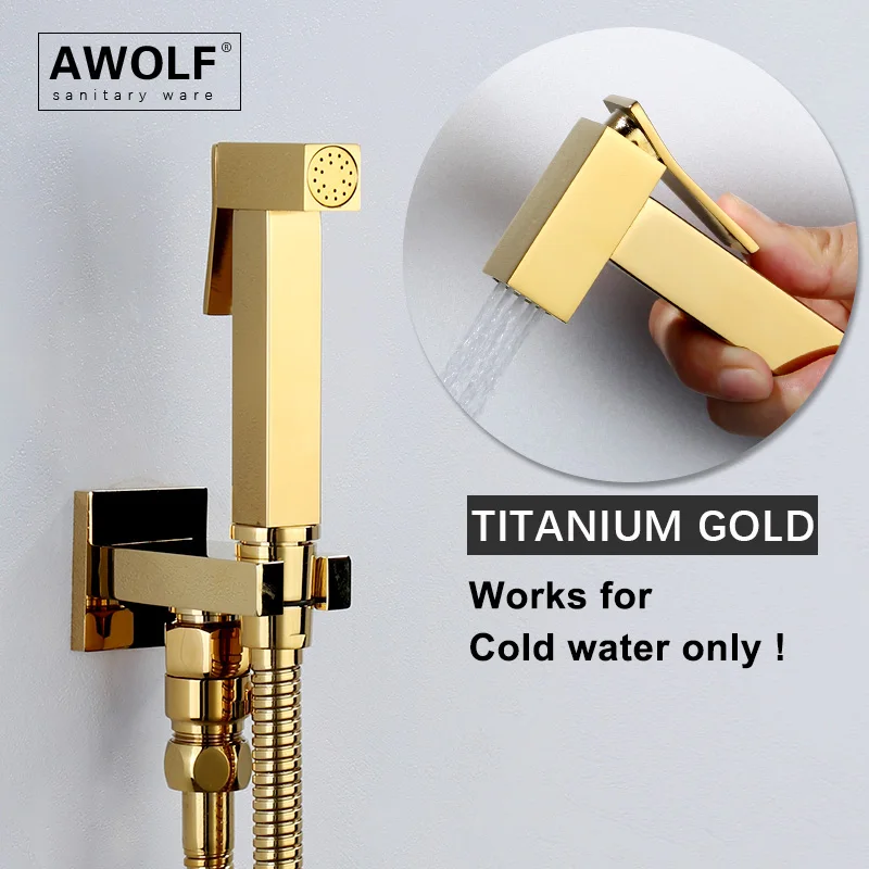 Solid Brass Handheld Toilet Bidet Sprayer Titanium Gold Square Design Douche kit Bathroom Shattaf Shower Bidet Faucet AP2278