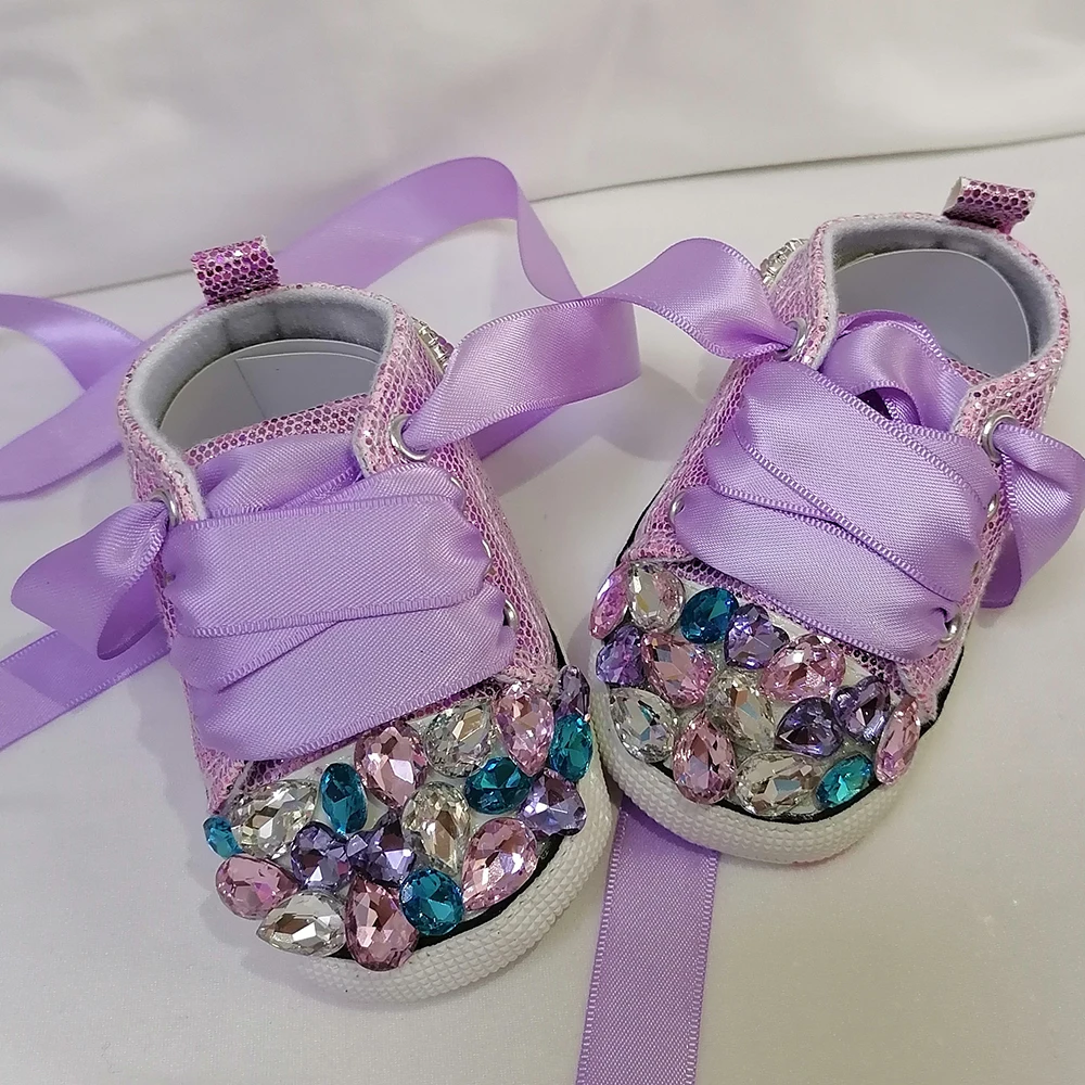 Handmade Luxury Rhinestones Baby Girl Shoes First Walker Sparkle Bling Crystals Princess Shoes Shower Gift