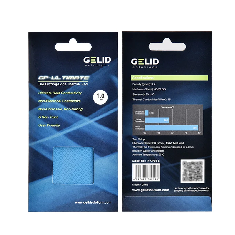 Gelid gp-almofada térmica de silicone dissipação de calor final para north south bridge 15w/mk 90x50 0.5/1.0mm/1.5mm/2.0mm/3.0mm