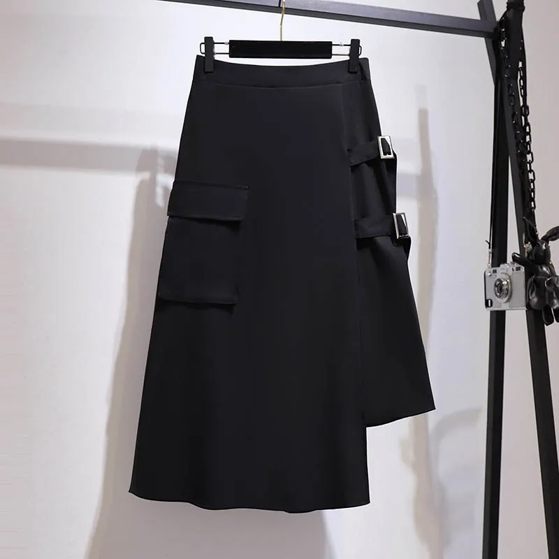 150Kg Plus Size Women\'s Summer Loose Solid High Waist Stitching Irregular A-Line Skirt Hip 160cm Black 5XL 6XL 7XL 8XL 9XL