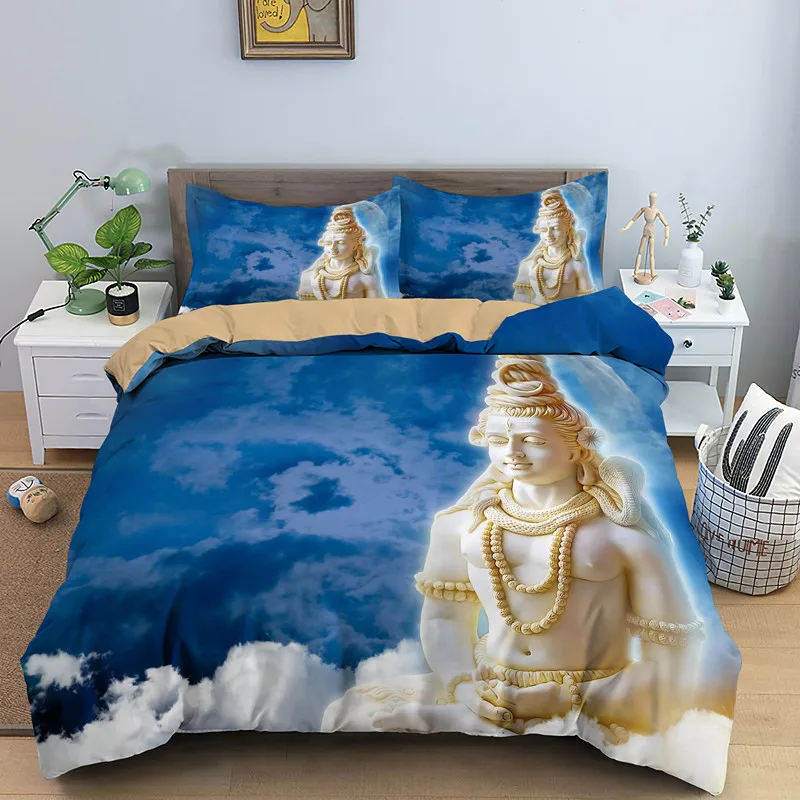 Shiva Statue Hindu God Bedding Set Luxury Boho Duvet Cover Pillowcas Single Double King Queen Sizes 2/3pcs Bed Sets Drop Ship