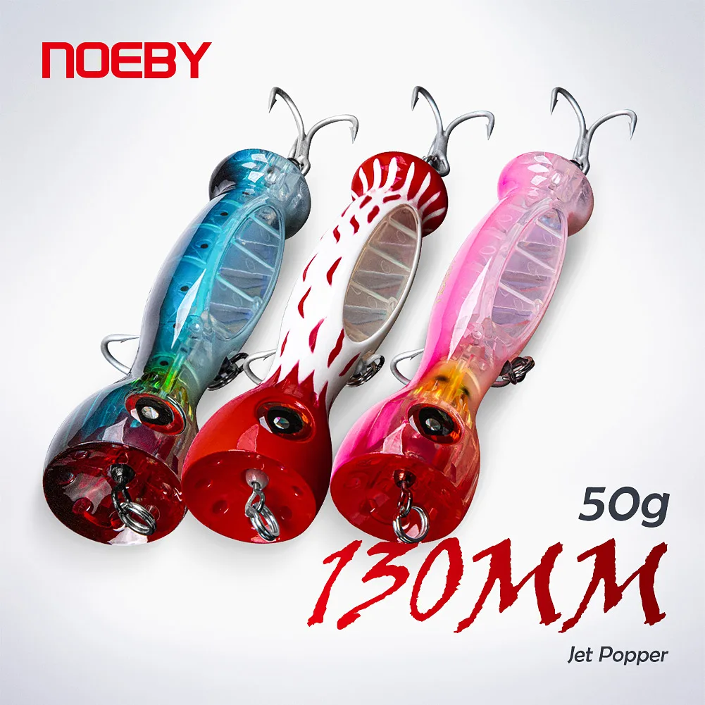 Noeby-set of lures for fishing, artificial hard bait for sea fishing, large jet Popper, deep cup, 130mm, 50G, 3PCs