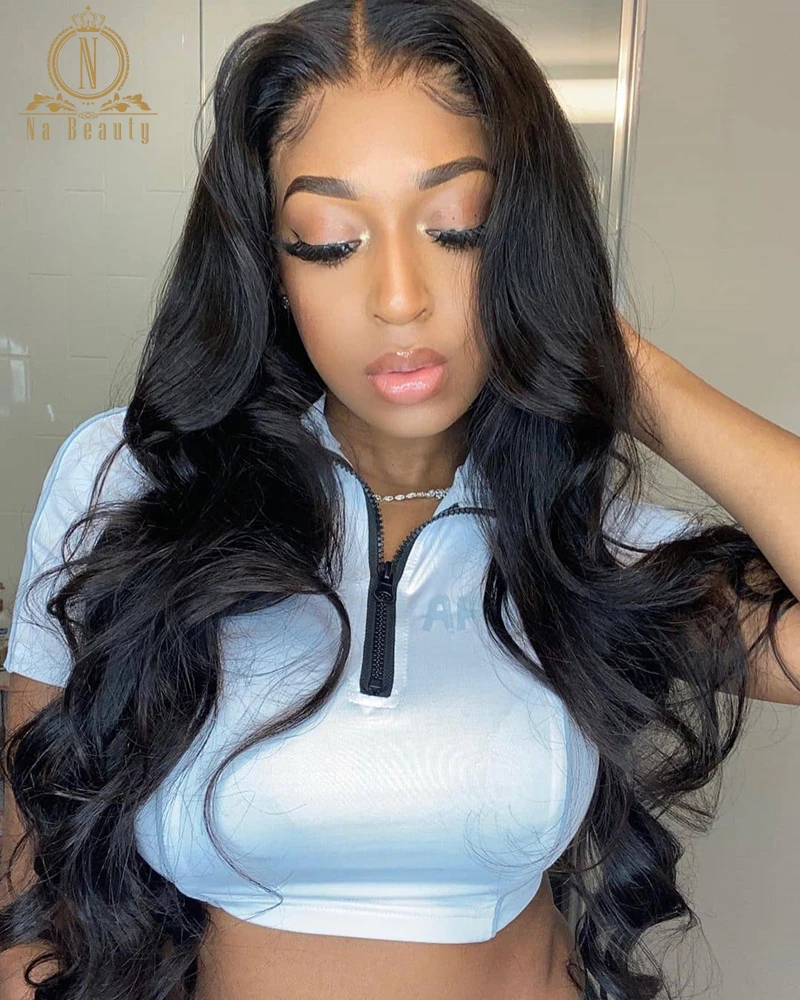 Body Wave  Lace Human Hair Wigs Pre Plucked HD Transparent 13x1 T Part Lace Wig Bleached Knots For Black Women Nabeauty image 3
