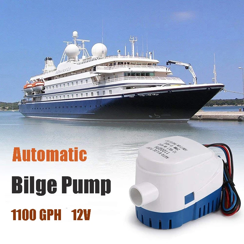 Automatic Marine Bilge Pump 1100GPH 12V Electric Small Drainage Pump for Pumping Water Built-in Float Switch DC Submersible Pump