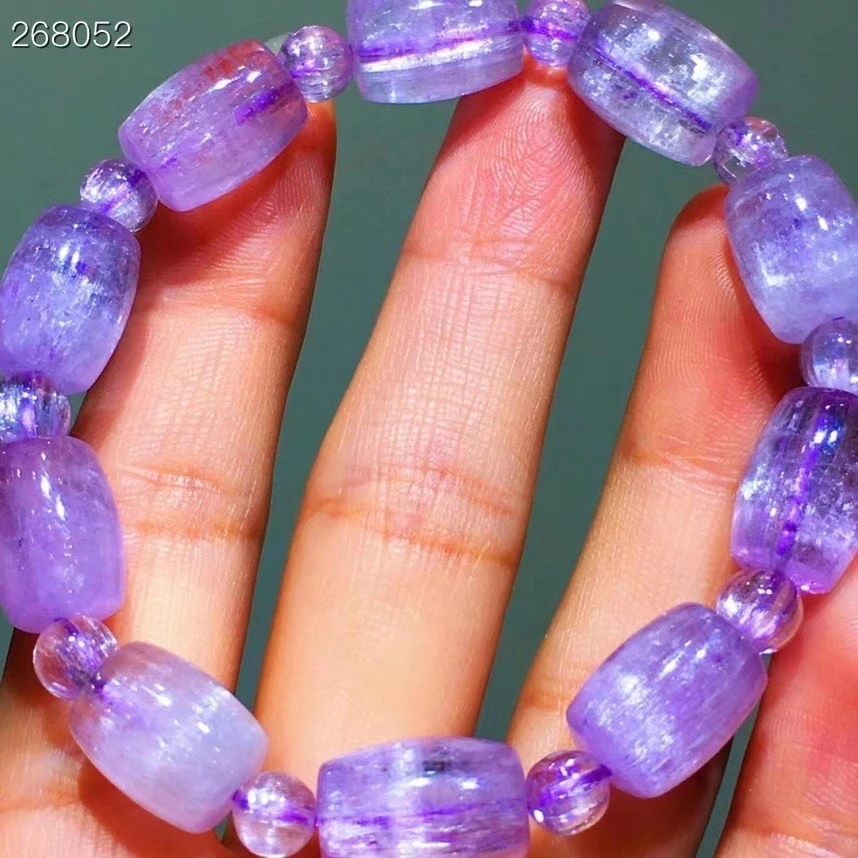 Natural Purple Kunzite Quartz Clear Barrel Beads Bracelet 14x9.6mm Cat Eye Women Men Rare Energy AAAAAA