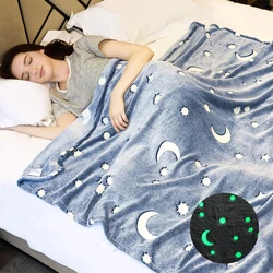 Manta de forro polar suave, mantas luminosas y cálidas de franela que brillan en la oscuridad, sábana con estampado de estrellas y Luna, colcha de sofá, cubiertas de ocio, regalo