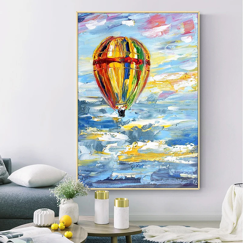 Hand-painted Abstract Oil Painting Hot Air Balloon Sharply Modern Living Room Entrance Decorative Painting Vertical Version Back