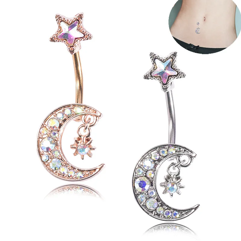 

12pcs/lot Moon Star Shapetd Belly Ring Crystal Cute Navel Belly Ring Body Piercing Jewelry