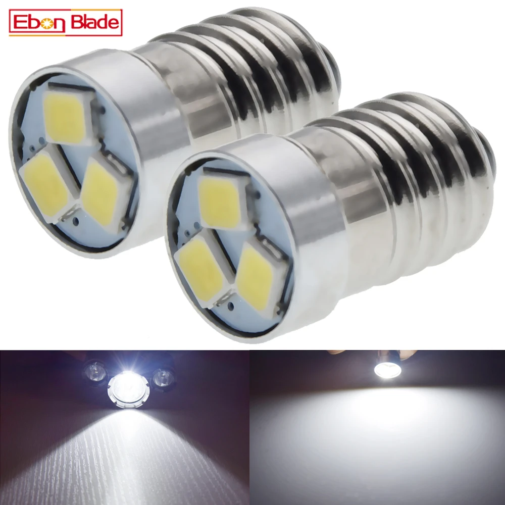 1/2 Pcs E10 1447 Screw LED Bulb 3V 6V 12V Flashlight Lamp 1.44W 3030 3SMD Replacement Torch Light 3 6 12 Volt White Accessories