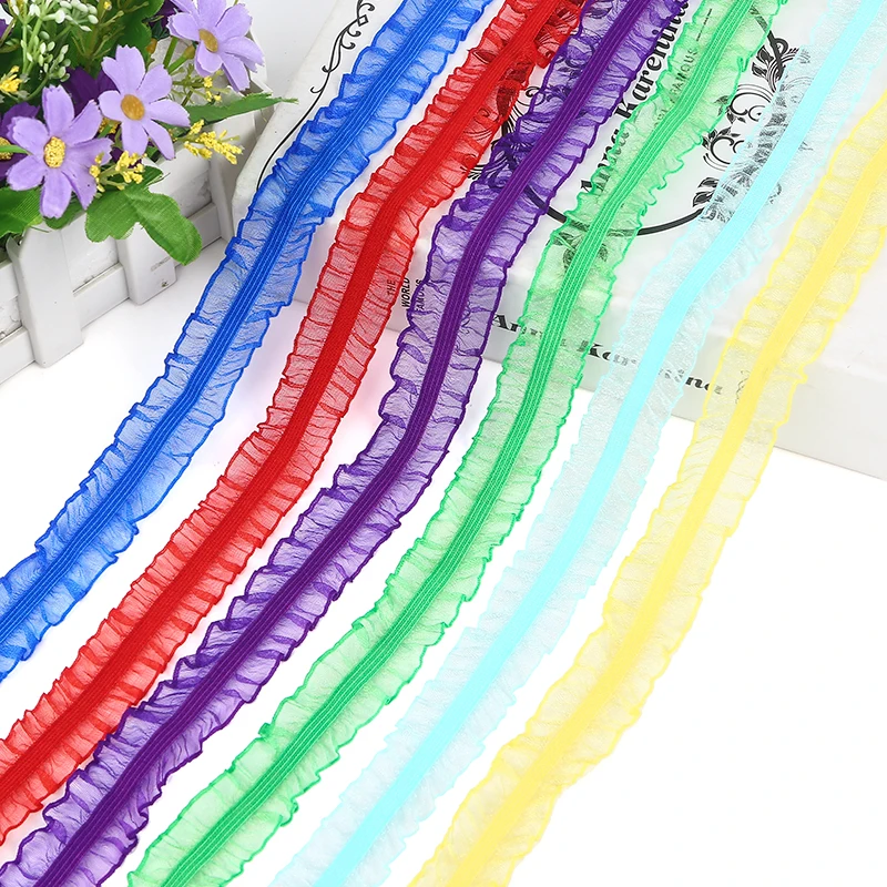 

1M New Embroidery Lace Fabric Purple Blue Green Elastic Applique 2.4cm Ribbon Material Sewing Trimmings Clothes Decoration JH22